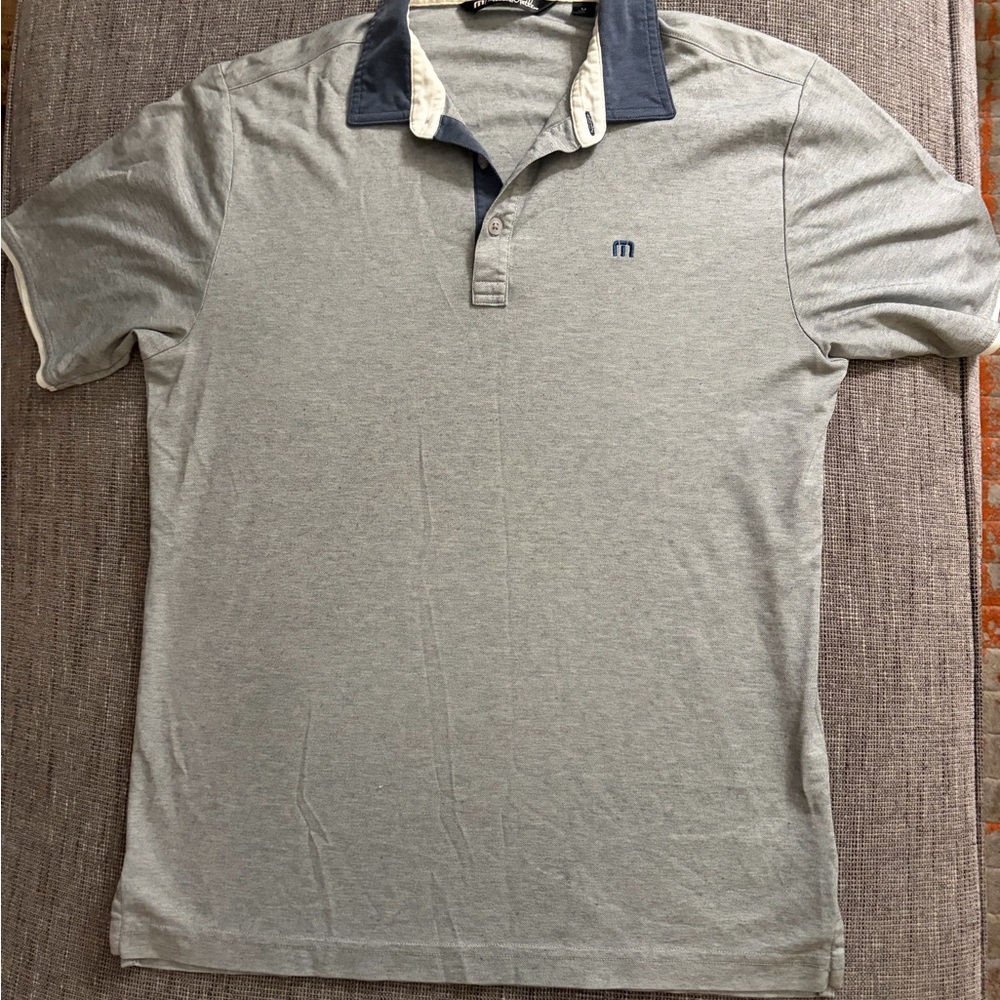 Travis Mathew Gray Polo with Navy Collar
